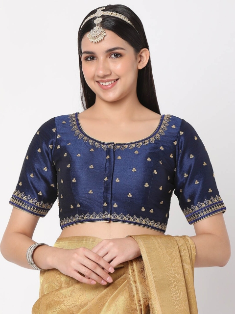 

SALWAR STUDIO Women Navy Blue Embroidered Saree Blouse