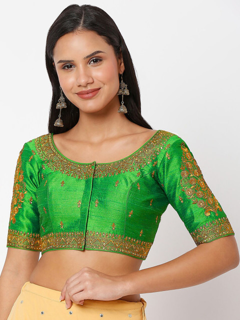 

SALWAR STUDIO Women Green Embroidered Readymade Saree Blouse