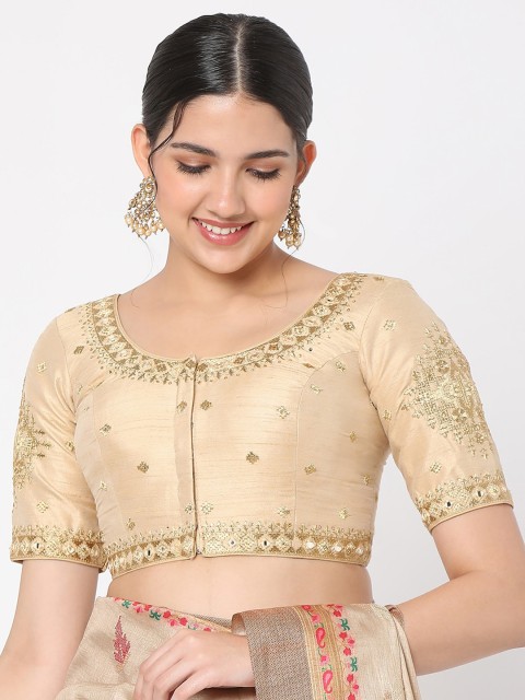 

SALWAR STUDIO Women Cream Colored Embroidered Saree Blouse