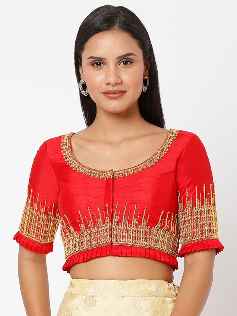 

SALWAR STUDIO Women Red Embroidered Saree Blouse