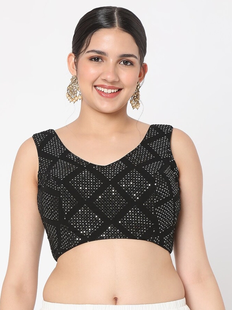 

SALWAR STUDIO Black Sequinned Embroidered Saree Blouse