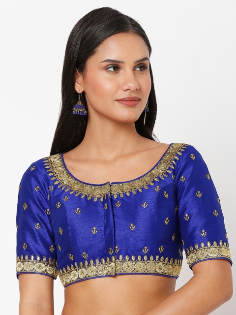 

SALWAR STUDIO Women Blue Embroidered Padded Readymade Saree Blouse