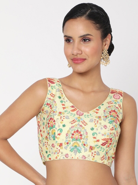 

SALWAR STUDIO Yellow Embroidered Readymade Saree Blouse