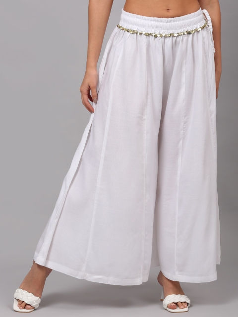 

NEUDIS Women White Flared Ethnic Embellished Palazzos