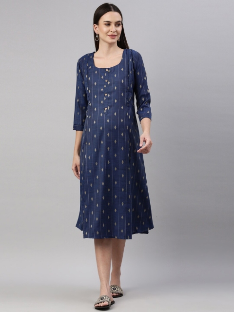 

GOLDSTROMS Navy Blue Maternity A-Line Midi Dress