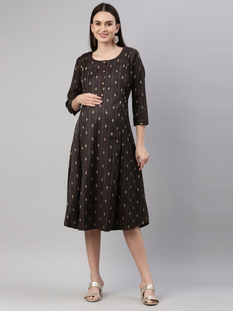 

GOLDSTROMS Women Charcoal Maternity Midi Dress