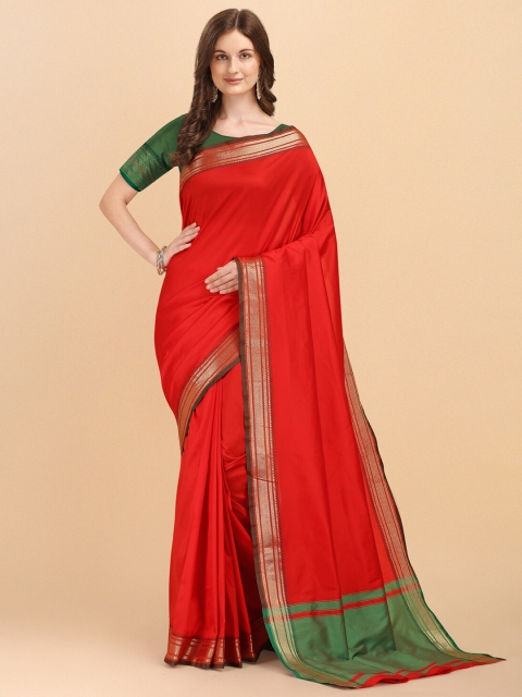 

Jinax Red & Green Ethnic Motifs Zari Pure Silk Banarasi Saree