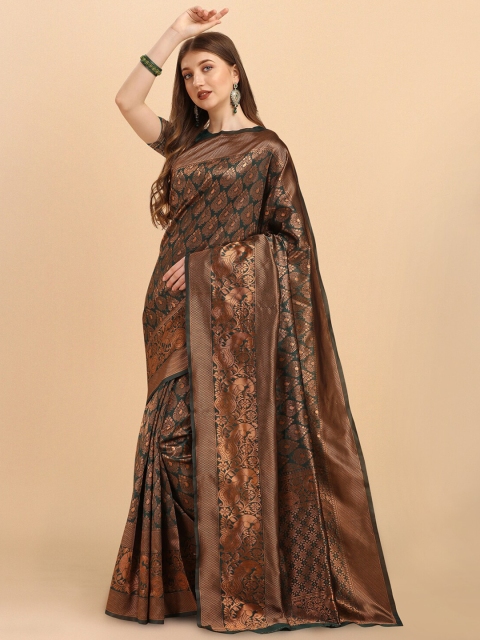 

Jinax Green Woven Design Zari Pure Silk Banarasi Saree