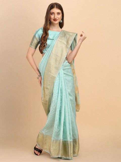 

Jinax Sea Green & Gold-Toned Woven Design Zari Pure Silk Banarasi Saree
