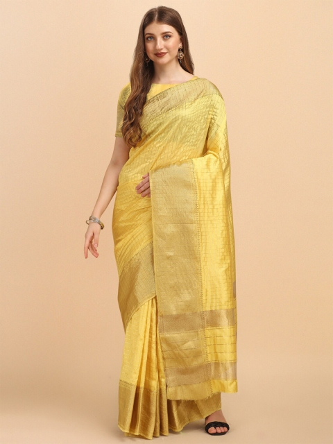 

Jinax Yellow & Gold-Toned Woven Design Zari Pure Silk Banarasi Saree