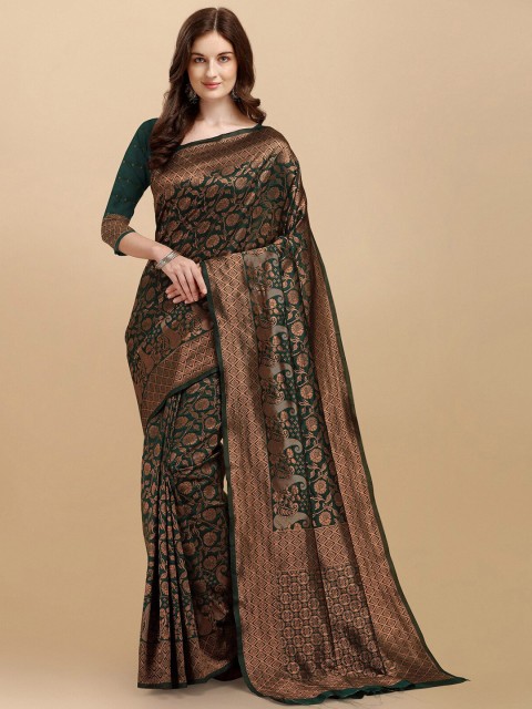 

Jinax Brown & Gold-Toned Woven Design Zari Pure Silk Banarasi Saree