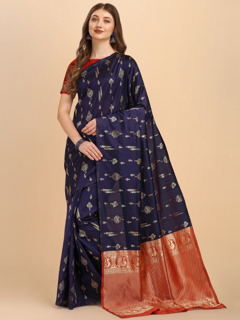 

Jinax Blue & Orange Woven Design Zari Pure Silk Banarasi Saree