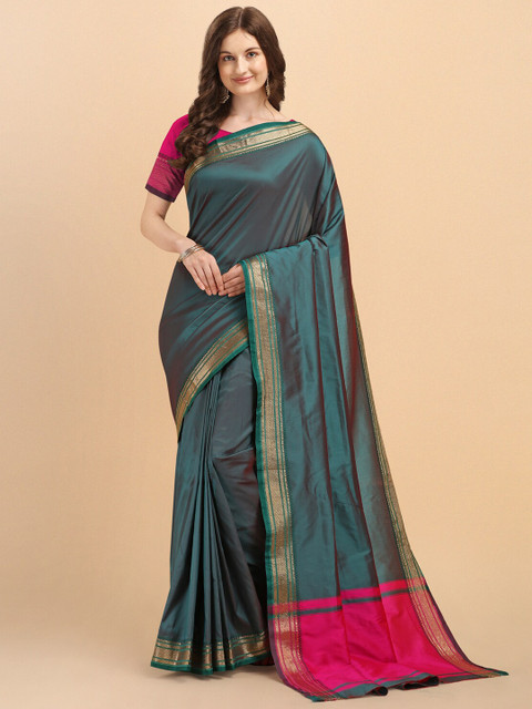 

Jinax Green & Pink Woven Design Zari Pure Silk Banarasi Saree
