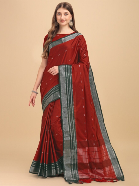 

Jinax Red & Green Woven Design Zari Pure Silk Banarasi Saree