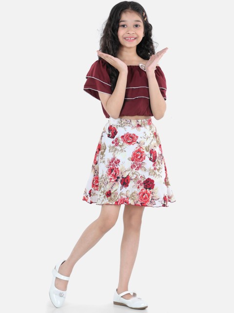 

Cutiekins Girls Printed Cape Top with Skirt, Maroon