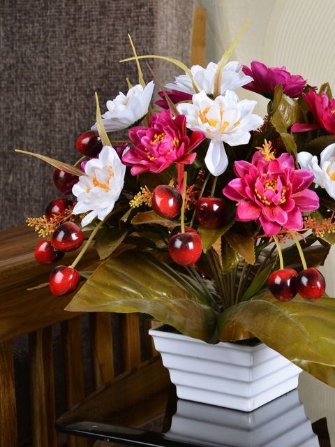 

fancy mart Set of 2 Artificial Cherry Lotus with Pot, Purple