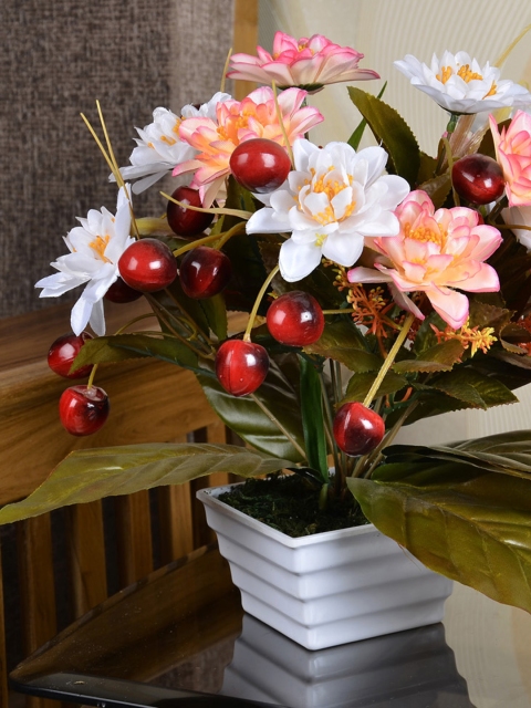 

fancy mart Set of 2 Artificial Cherry Lotus with Pot, White