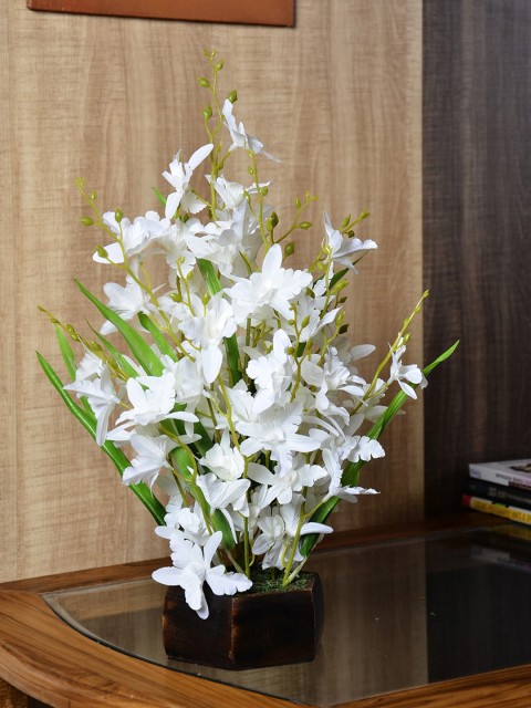 

fancy mart White Artificial Irish Flowers With Wooden Pot
