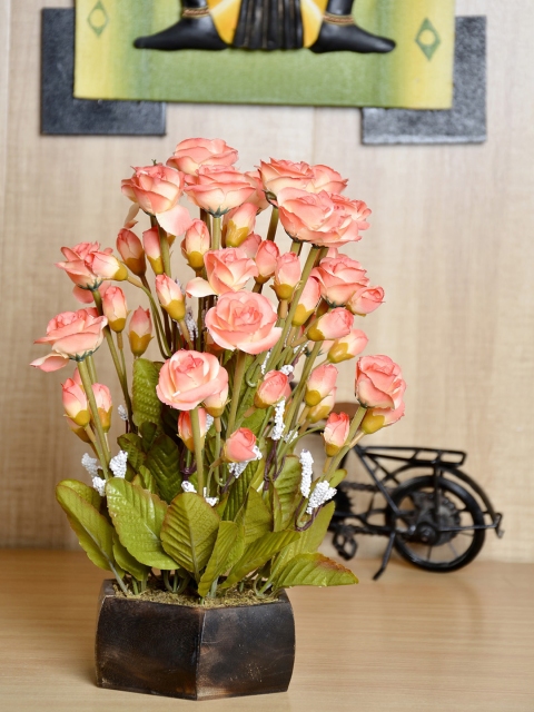 

fancy mart Peach Artificial Rose Flowers with Pot