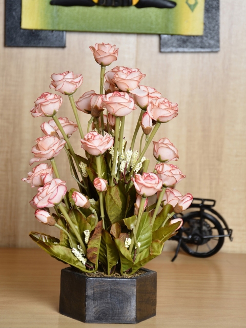 

fancy mart Pink Artificial Rose Light Peach Flowers with Pot
