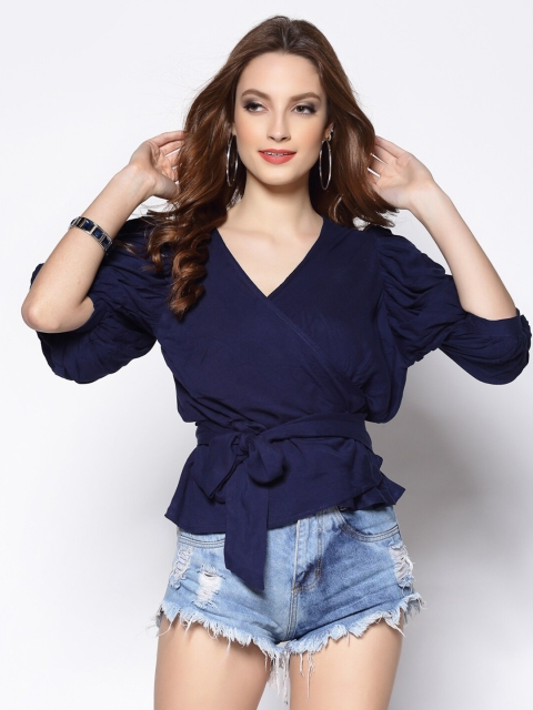 

Sera Navy Blue Wrap Crop Top