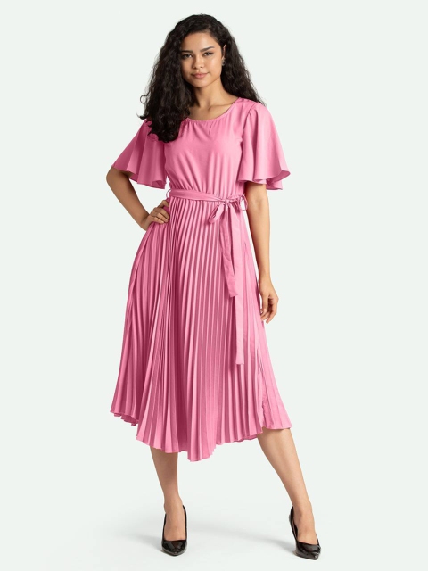 

FAVRIZ Pink Crepe Midi Dress