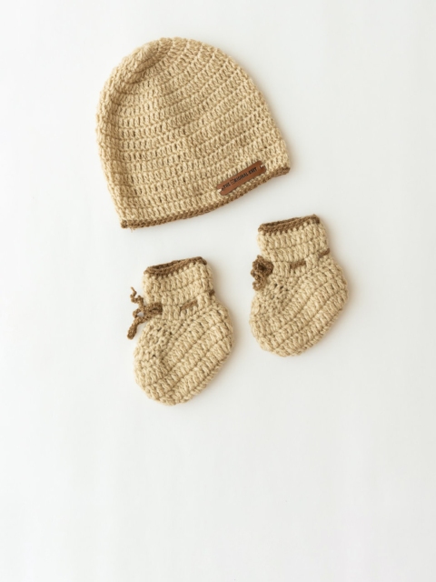 

The Original Knit Kids Beige & Brown Pack of 2 Handmade Knitted Beanie with Booties