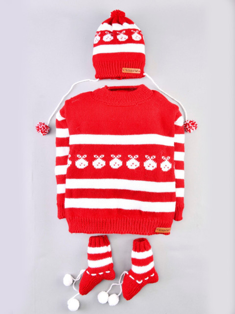 

The Original Knit Unisex Kids Red & White Ribbed Pullover Sweater set