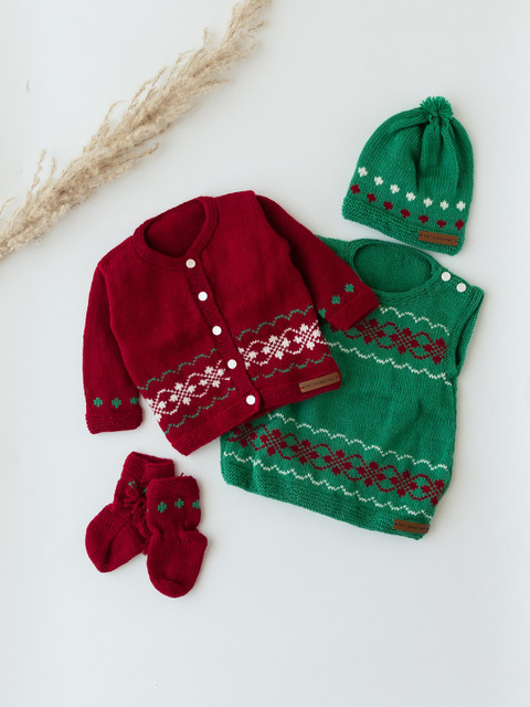 

The Original Knit Girls Pack of 2 Green & Red Floral Print Cardigan with Beanie and Socks