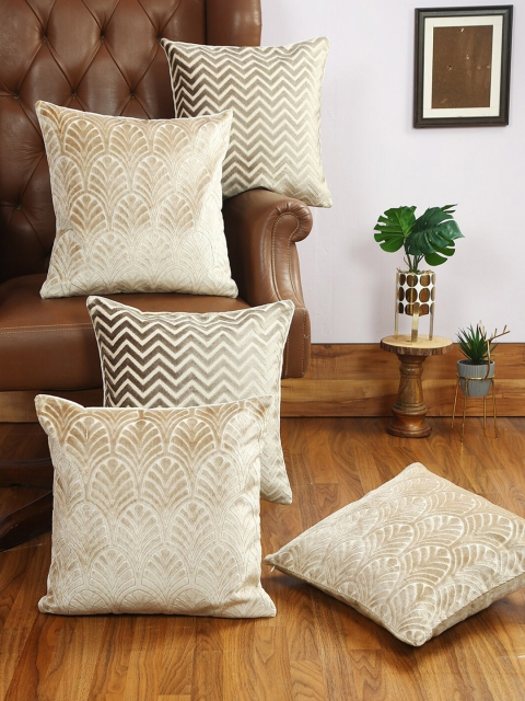 

Just Home Beige Set of 5 Geometric Square Cushion Covers