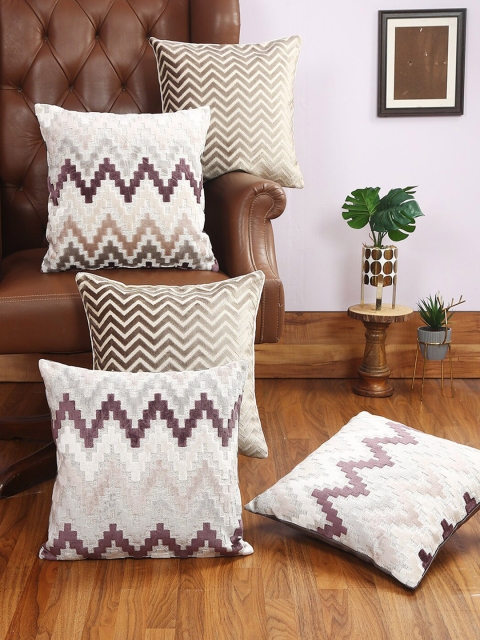 

Just Home Beige & Off White Set of 5 Abstract Square Cushion Covers
