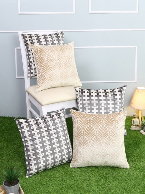 

Just Home Brown & Beige Set of 5 Geometric Square Cushion Covers