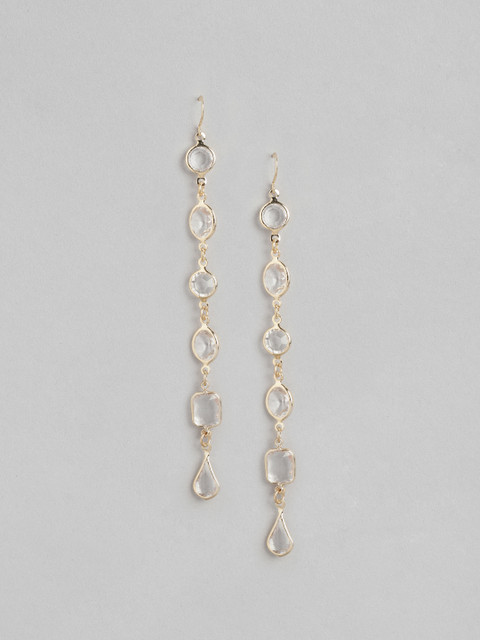 

Forever New Gold-Toned Stone-Studded Contemporary Drop Earrings