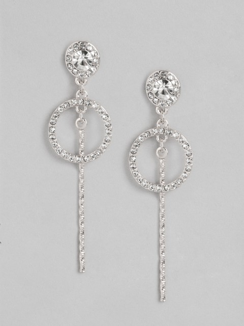

Forever New Silver-Toned Stone-Studded Contemporary Drop Earrings