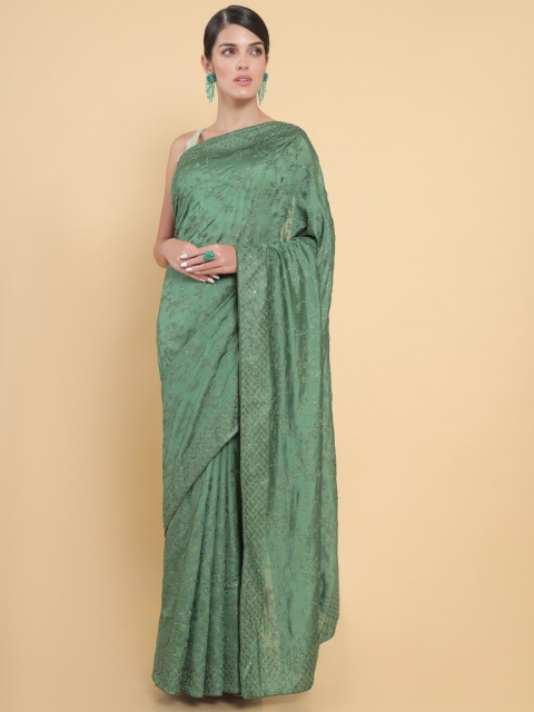 

Soch Sea Green Floral Beads and Stones Pure Silk Tussar Saree