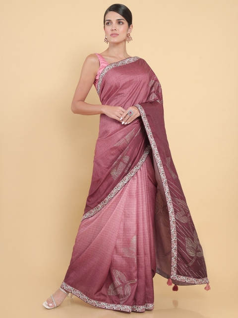 

Soch Women Pink Ombre Beads and Stones Pure Silk Tussar Saree