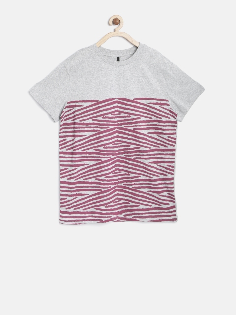 

United Colors of Benetton Boys Grey Melange Printed Round Neck T-shirt