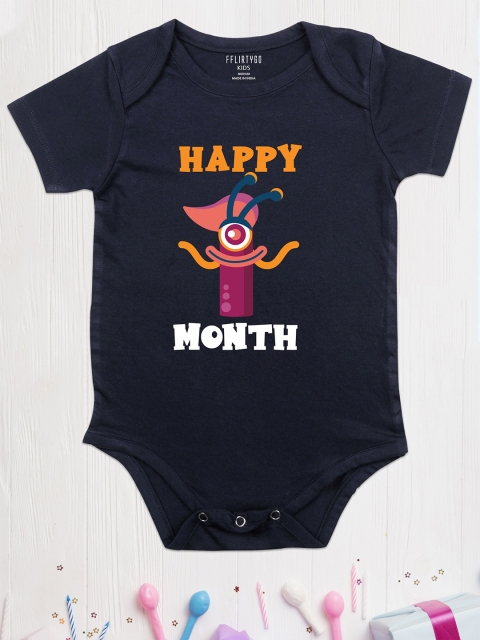 

FFLIRTYGO Kids Navy Blue 1 Month Milestone Cotton Bodysuit