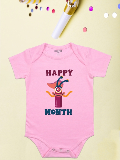 

FFLIRTYGO Unisex Kids Pink 1 Month Milestone Cotton Bodysuit