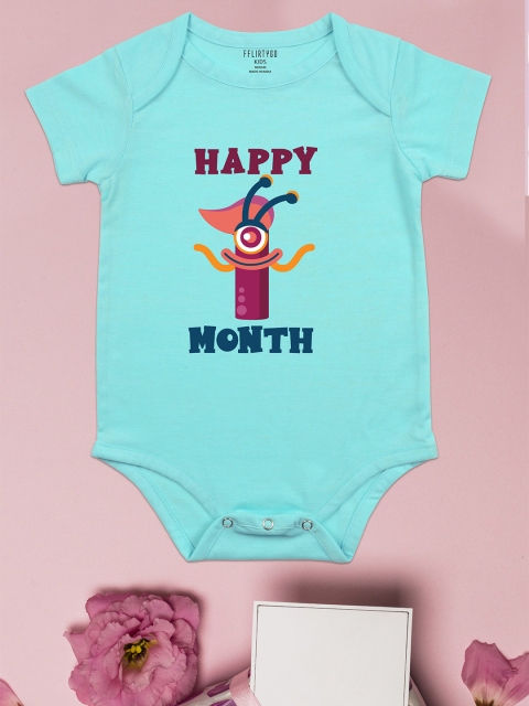 

FFLIRTYGO Kids Turquoise Blue Printed Cotton Basic Bodysuit