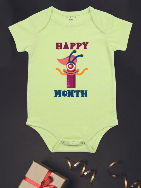 

FFLIRTYGO Kids Green & Red Printed Pure Cotton Bodysuit