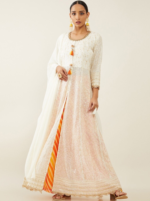 

Soch Women Cream Ethnic Motifs Embroidered Sequinned Kurta with Palazzos & Dupatta