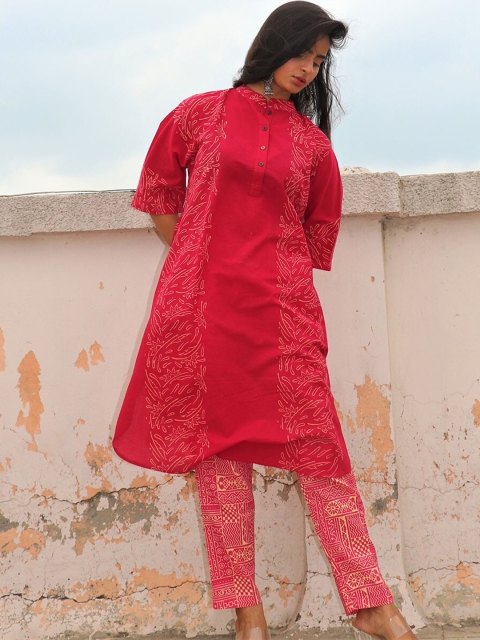 

Chidiyaa Women Pink Printed Pure Cotton Kurta with Trousers