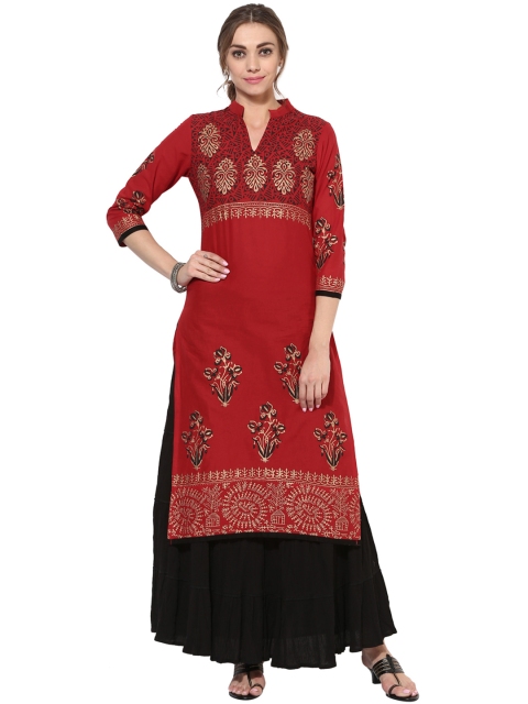 

Get Glamr Women Red Block Print Straight Kurta