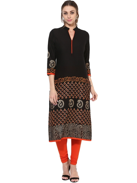 

Get Glamr Women Black Printed Straight Kurta