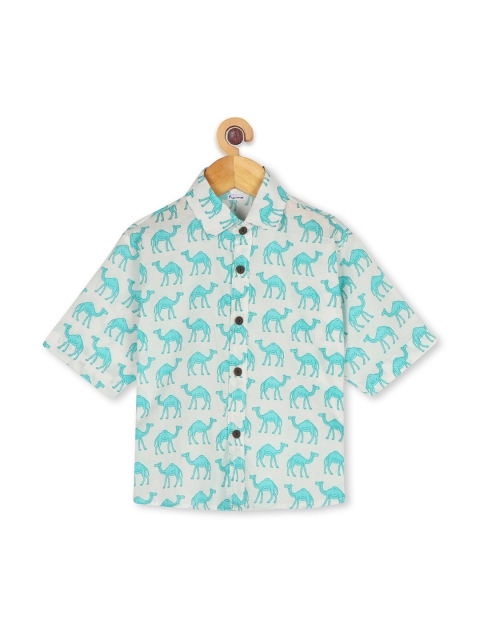 

Ka-mee Boys Blue Printed Cotton Comfort Fit Casual Shirt