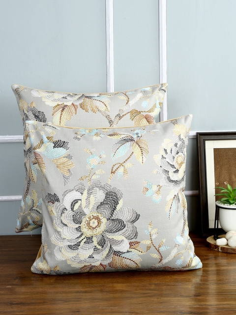 

Just Home Grey & Blue Set Of 2 Floral Square Cushion Covers