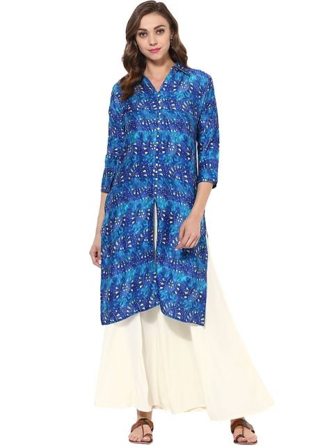

Get Glamr Women Blue Ethnic Print Straight Kurta
