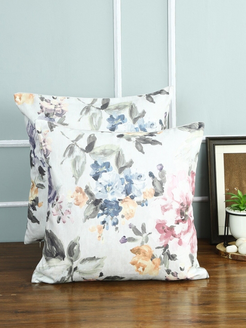 

Just Home Grey & Green Set of 2 Floral Square Cushion Covers