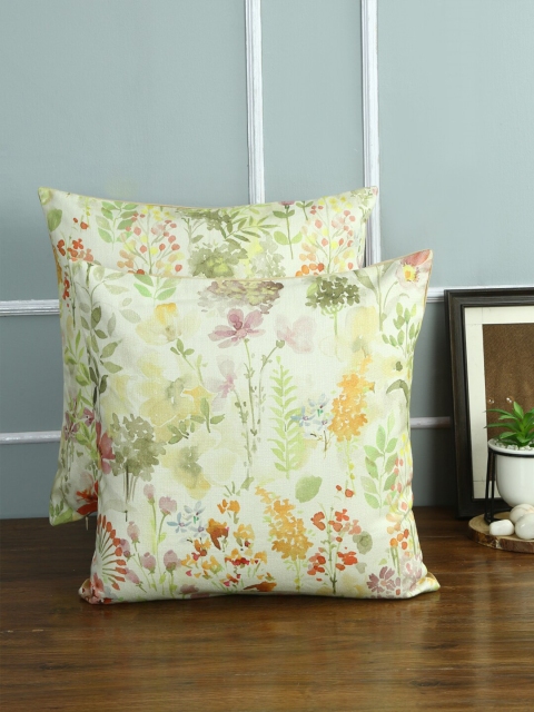 

Just Home Green & Beige Set of 2 Floral Square Cushion Covers